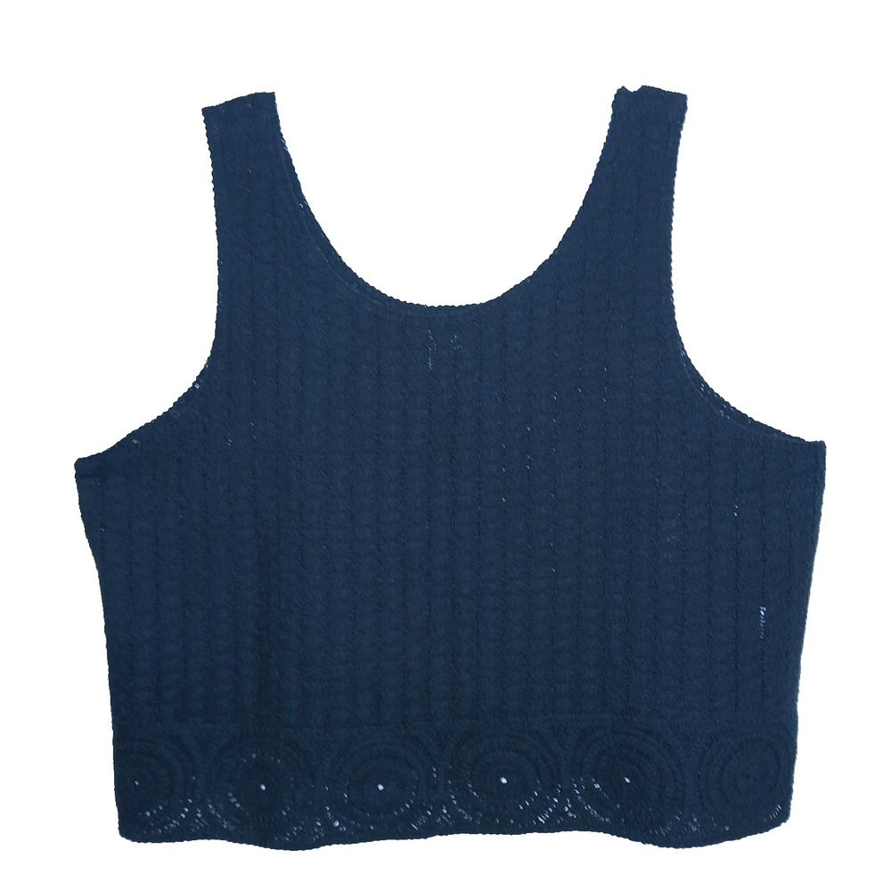 J Jill Crochet Knit Cotton Blend Crop Tank Top Large Petite Black Boho Festival